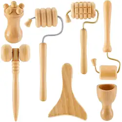 7Pcs Wooden Face Massage Tool Set Wood Maderoterapia Kit Face Sculpting Tool Skin Care Facial Massager Cupping Facial Cups
