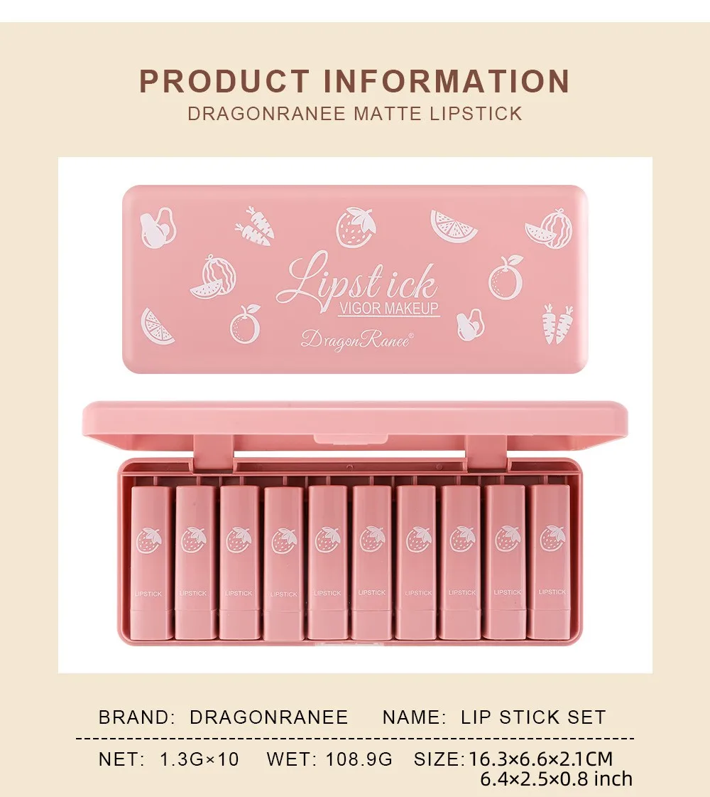 مجموعة أحمر شفاه عشرة أحمر شفاه غير لامع يدوم طويلاً غير يتلاشى أحمر شفاه غير لامع ماتي تبييض ركاب لون عاري أحمر شفاه أنيق لطيف #4