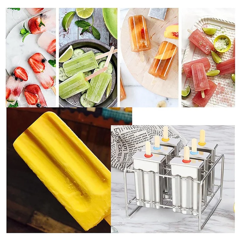 Stainless Steel Ice Cream Mold Popsicle Mold Ice Cream DIY Fruit 6 Ice Tray Mold