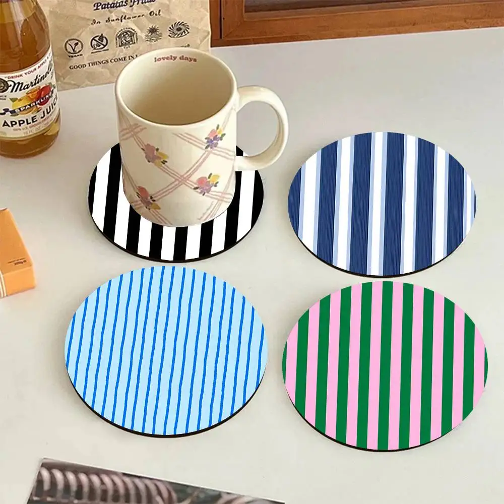 Stripe Wooden Coasters Heat-resistant And Non-slip Suitable For Restaurants And Cafes And Make Great Holiday Gifts
