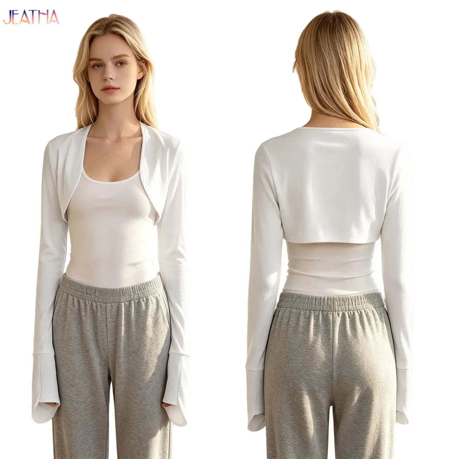 Women Crop Cardigan Top Cotton Soft Breathable Long Sleeve Anti Scratch Mitts Open Front Adaptive Tops Alzheimer Dementia Care