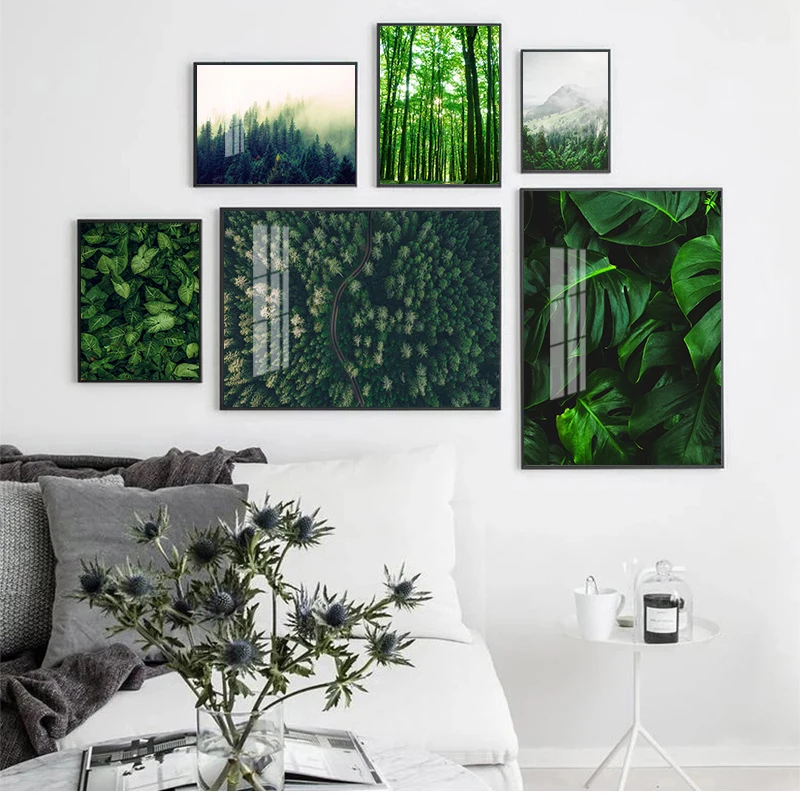Posters And Prints Wall Pictures For Living Room Decor Green Forest Leaves Fog Mountain Quotes Art Canvas Painting Nordic
