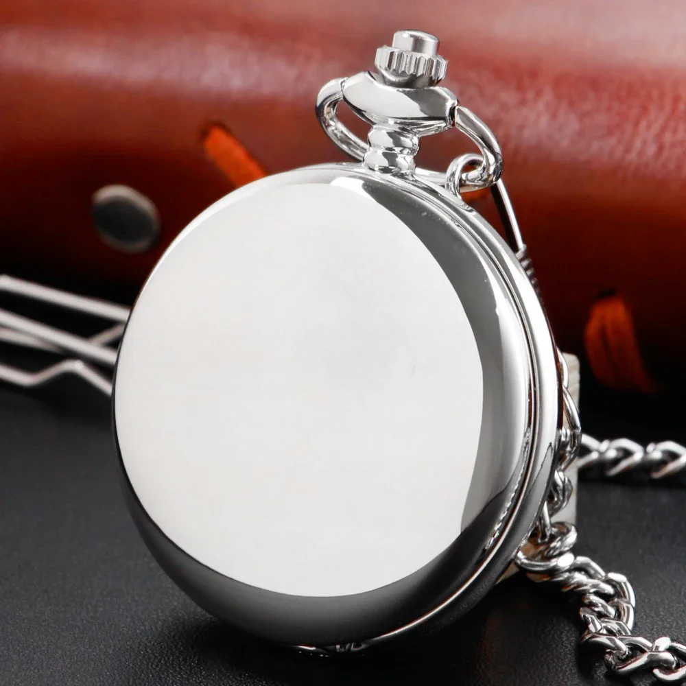 Top Brand Luxury Silver Quartz Pocket Watch Smooth Exquisite Vintage Chain Necklace Men's Women Gift CF1207