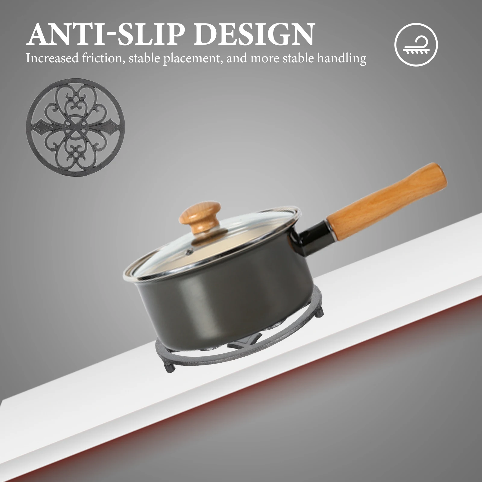 

Cast Iron Trivet Black Pot Mat Heat Resistant Elegant Table Protection for Hot Pots Bowls Cast Iron Trivet