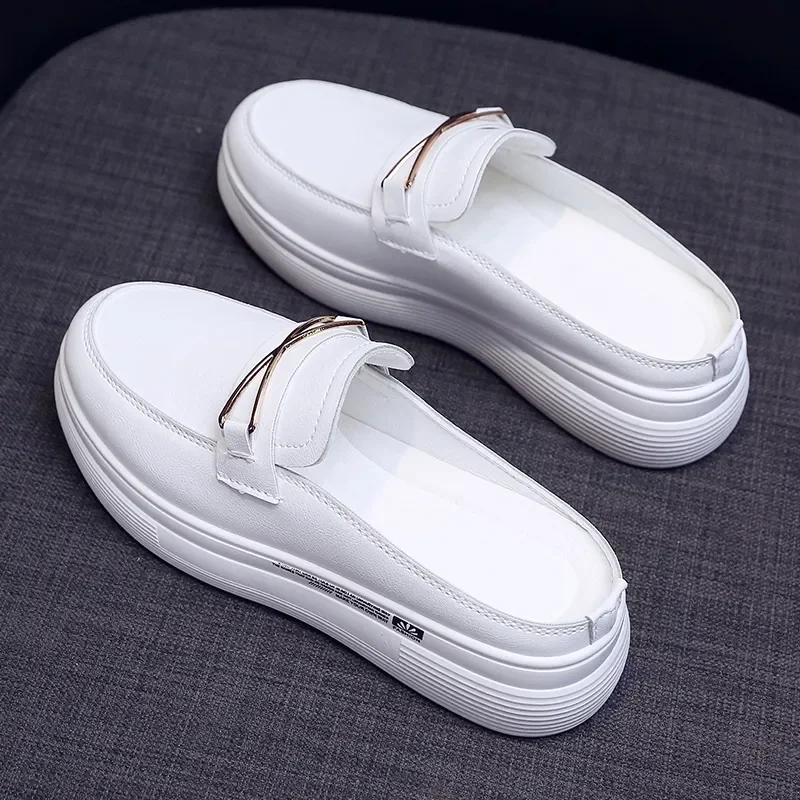 2023 Summer New Half Slippers Baotou Without Heel Inside Increase Women's Sneakers Outdoor Canvas Walking Shoes Woman Female