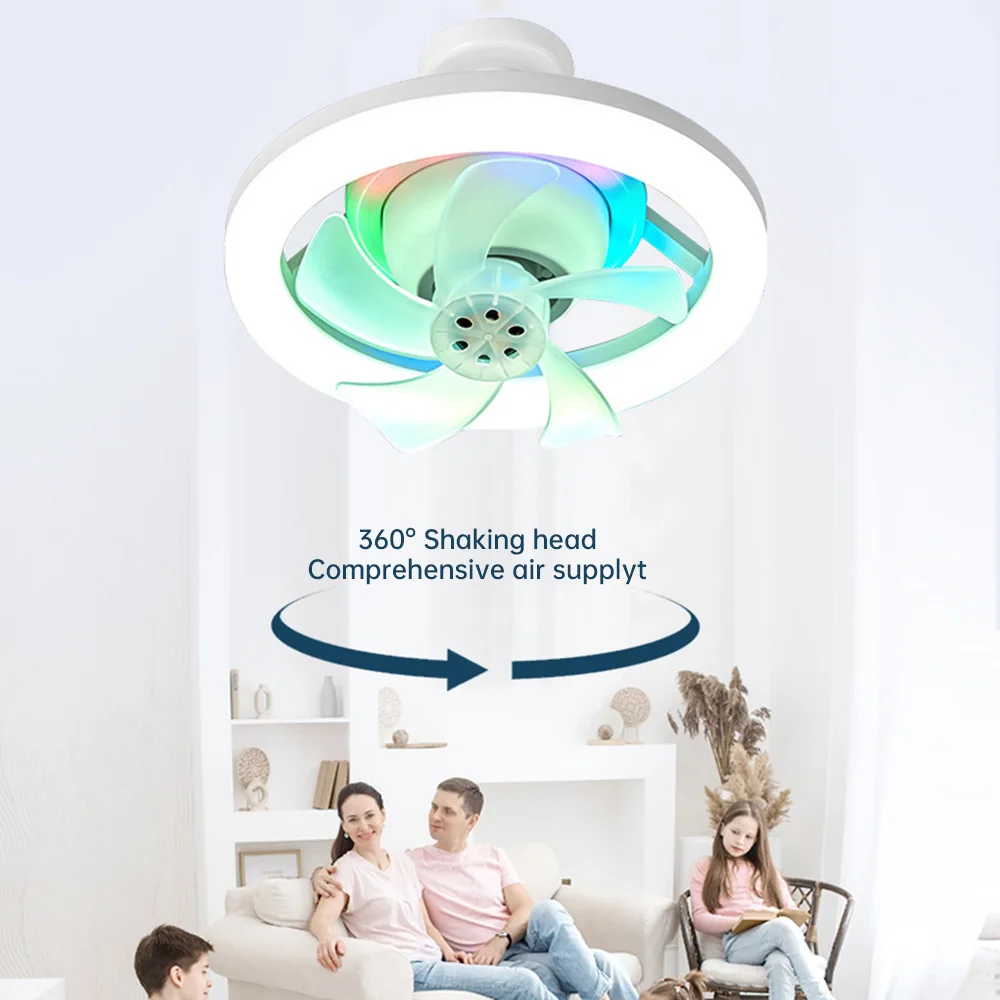 Imagem -03 - Ventiladores de Teto com Controle Remoto e Luz Lâmpada Led Ventilador 360 Graus Balançando a Cabeça E27 85265v Quarto