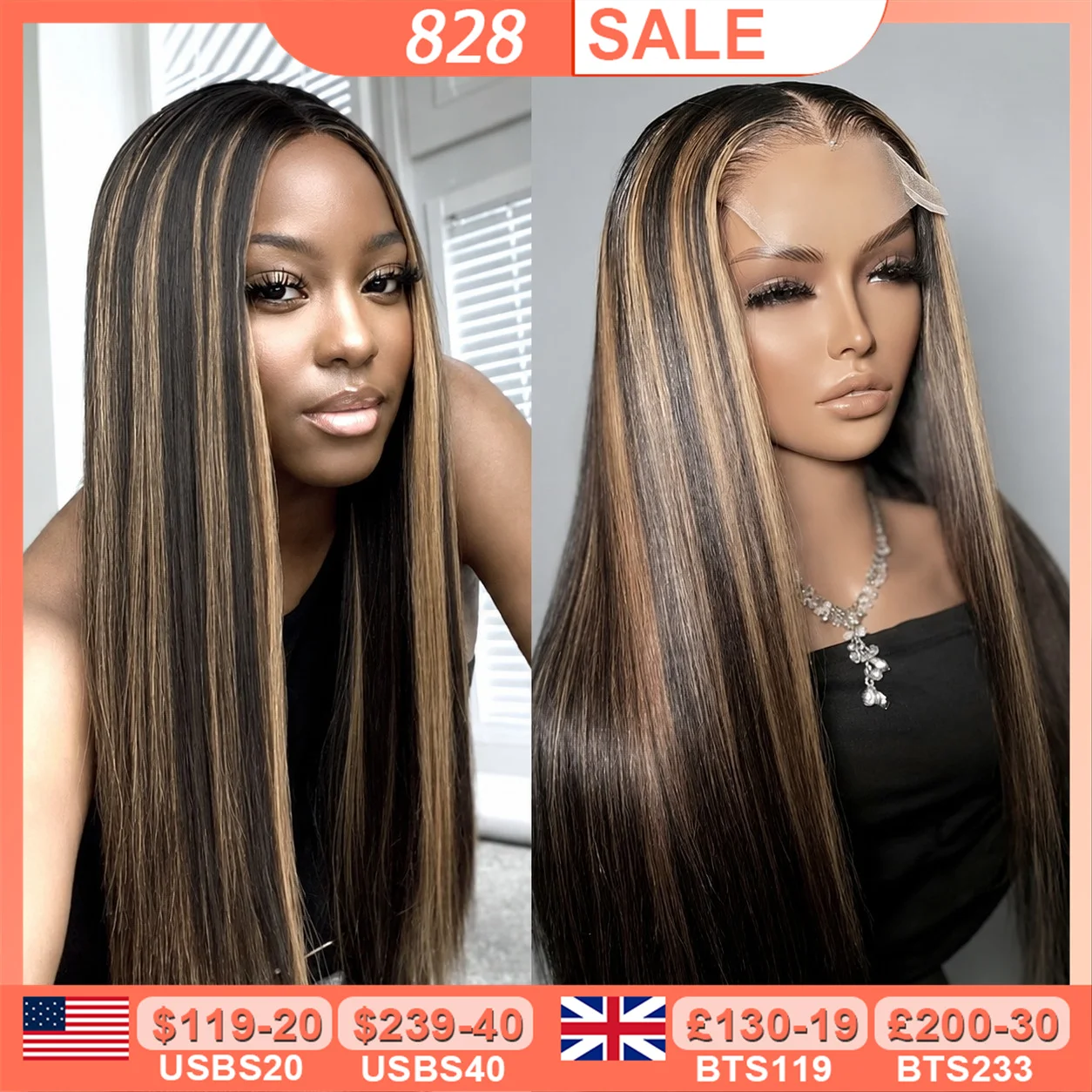 BEEOS 250% 1B/27 Highlight Skinlike 13x6 HD Lace Front Human Hair Wigs Straight 5x5 HD Lace Closure Wig Pre Plucked Brazilian