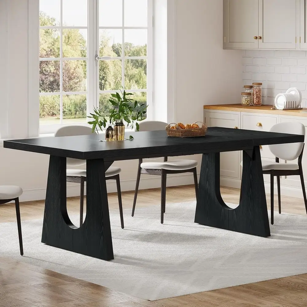 

Прямоугольный обеденный стол Rustic 70.9 на 6-8 персон, с черными деревянными ножками, подходит для кухни или столовой, домашняя мебель (2, черный)