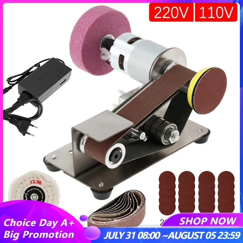 Mini Electric Belt Sander Polishing Machine Multifunctional Grinder Belt Sander 7 Gears Adjustable Cutter Edges Sharpener