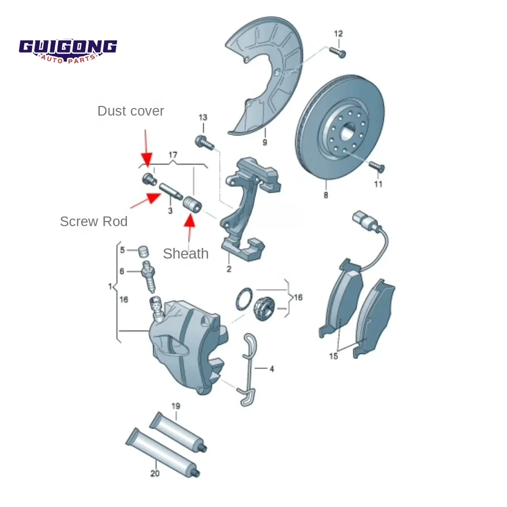 GUIGONG Front Brake Caliper Guide Pin Boot Kit for VW Magotan CC Bora Golf Sagitar Tiguan Skoda Octavia Superb Car Accessories