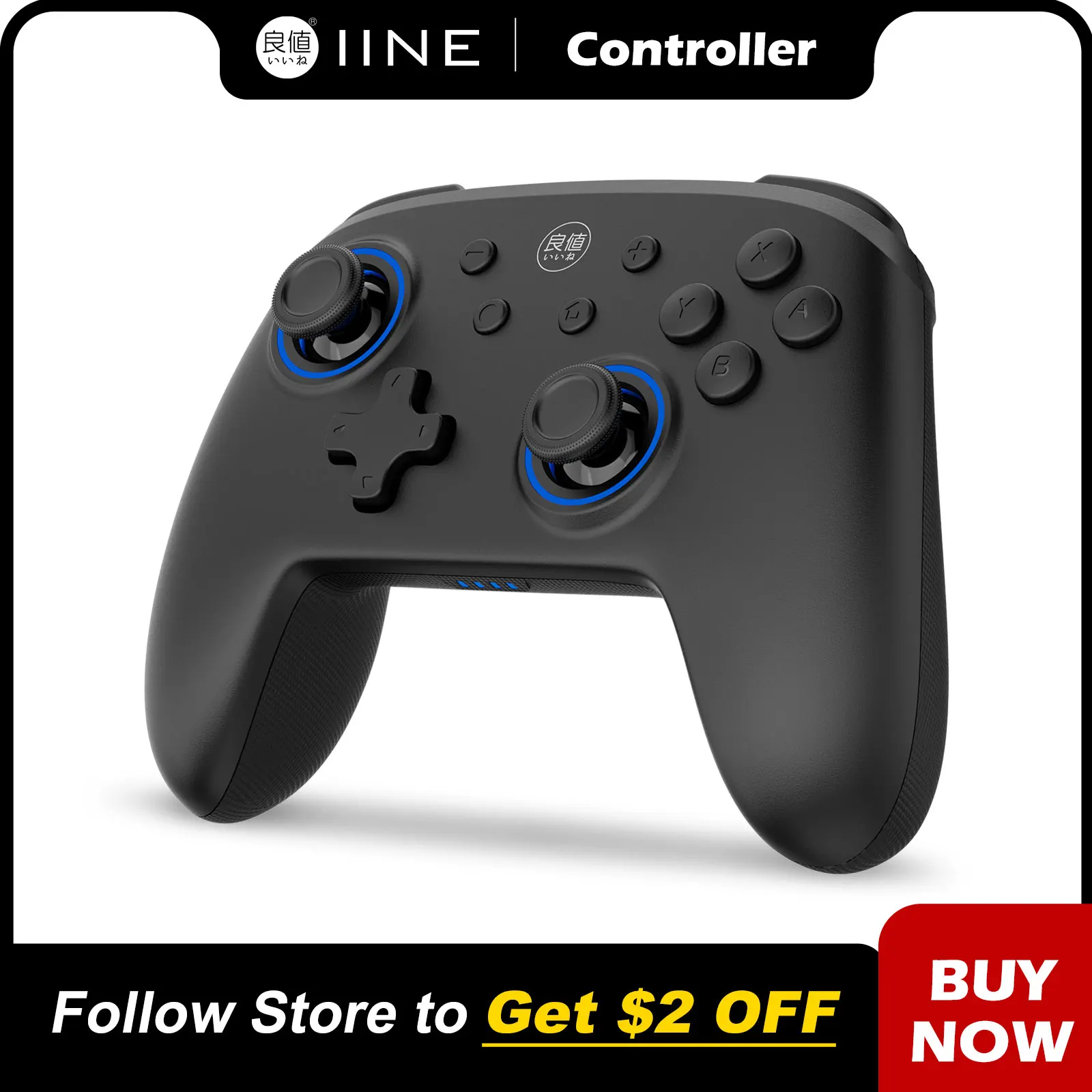 IINE Samurai Black Controller Wake Up Wireless Bluetooth Auto-Fire Pro Controller Compatible Nintendo Switch