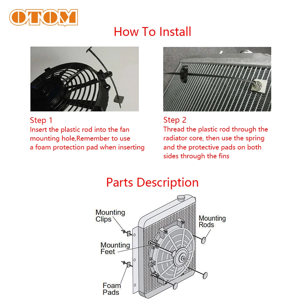 OTOM Universal Fan Mount Bracket Kit Automobiles Motorcycles Cooling Radiator Plastic Ties Straps Cushion Pads Feet Springs Part