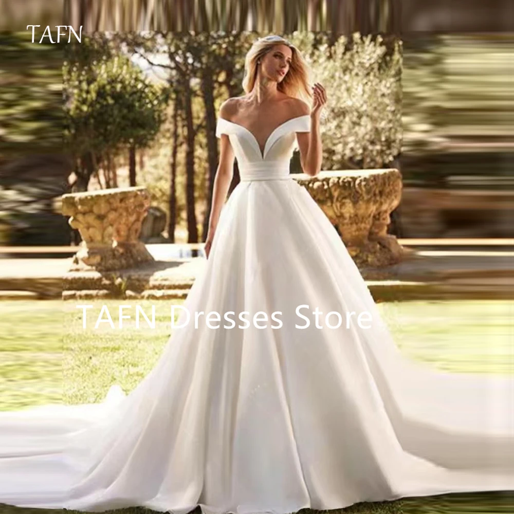 

TAFN Simple Satin Wedding Dresses Elegant Bridal Gowns Off The Shoulder A-Line Robes Pretty Vestidos De Novia 2025 Customized