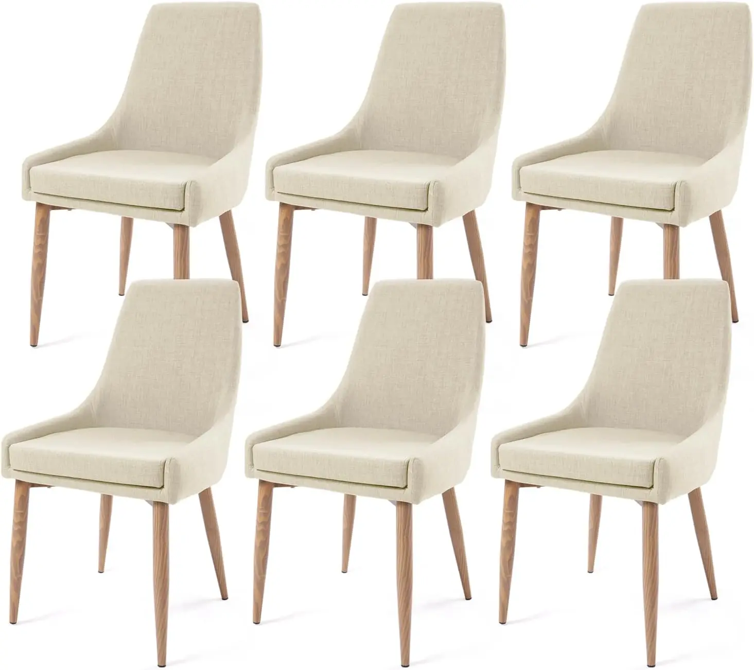 E&D FURNITURE Dining Chairs, Accent Living Room Chair Set of 6 Beige Kitchen and Dining Room Chairs with High Back 6 Pack Fabric