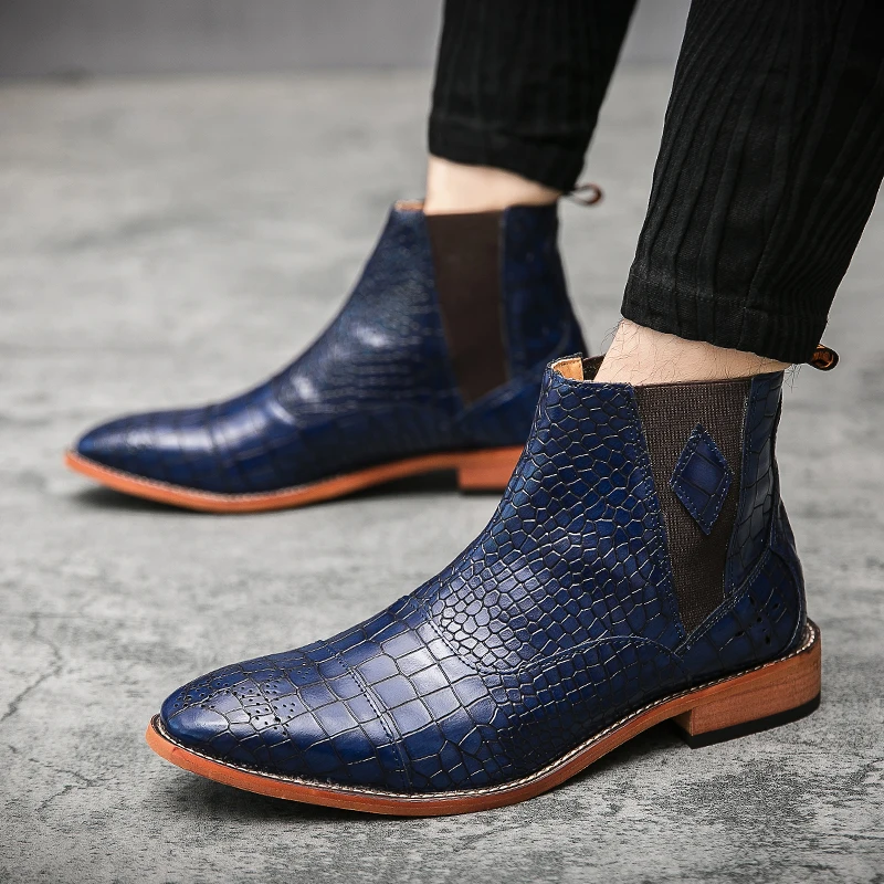 

Classic Chelsea New Boots Men Genuine Leather Shoes Pointed Toe Street Ins Slip-on Dress Formal Boots Model Fashion Casual Shoes