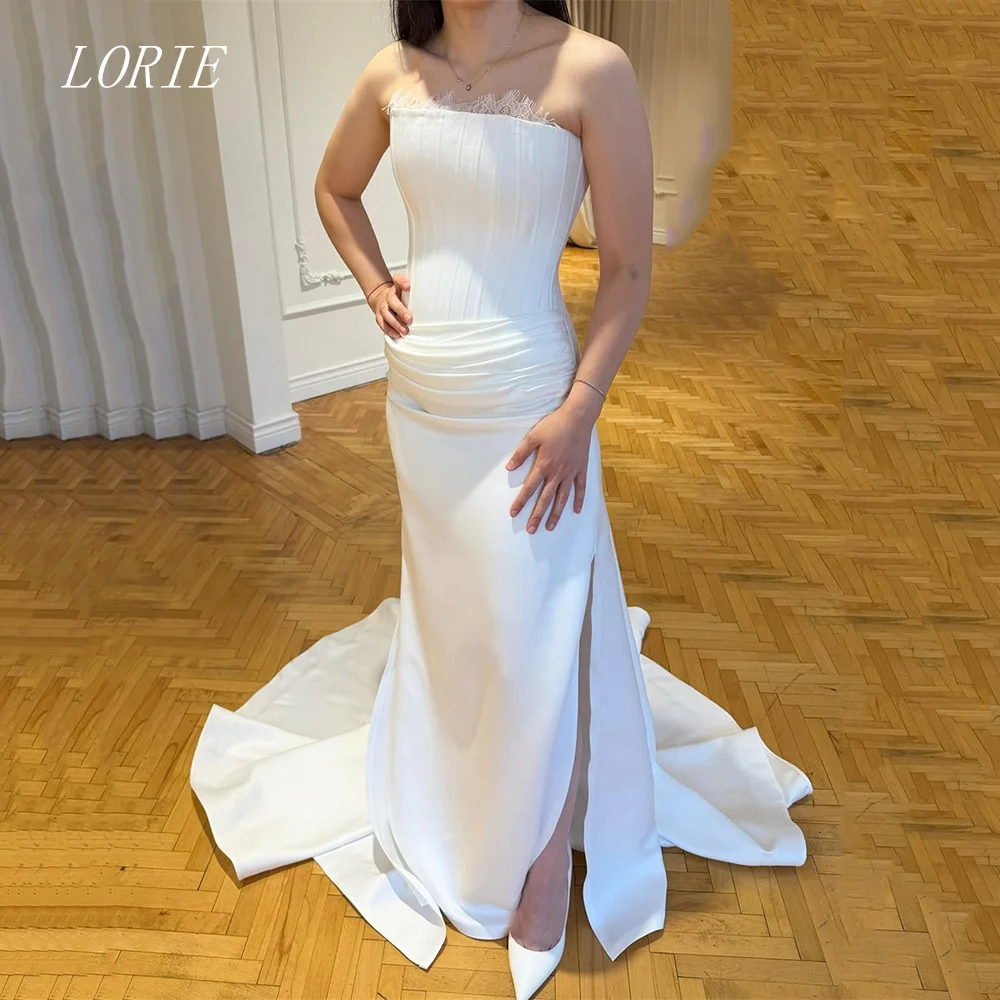 LORIE Luxury Side Silt Mermaid Civil Wedding Dress Pleat Strapless Bridal Dresses Lace Engagement Wedding Gown Customized 2026