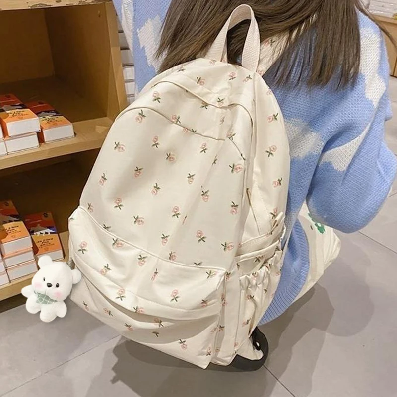 حقائب ظهر ميكي ميني بسيطة ذات سعة كبيرة لطلاب المدارس الثانوية النسخة الكورية حقيبة ظهر مزهرة