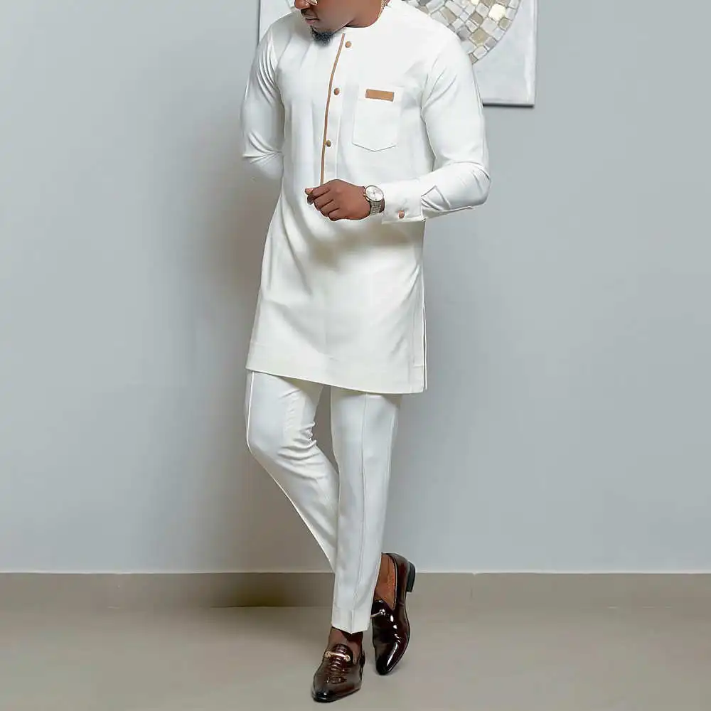 

rican Ethnic Sle Men's Casual Suit Long Sve irt And Pants Leisure Faion Youth Cotton Blend Fabric Four Seasons