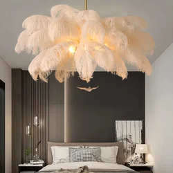 Lampadario a sospensione moderno con piume di struzzo bianco nordico lampadario a soffitto a Led per soggiorno, sala da pranzo, camera da letto per bambini