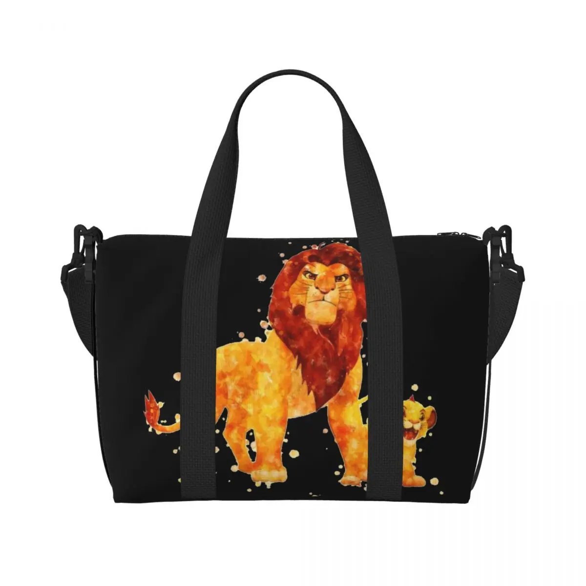 

Custom Mufasa Simba Beach Tote Bag Women Extra Large Gym Carry On The Lion King Travel Shopping Bags