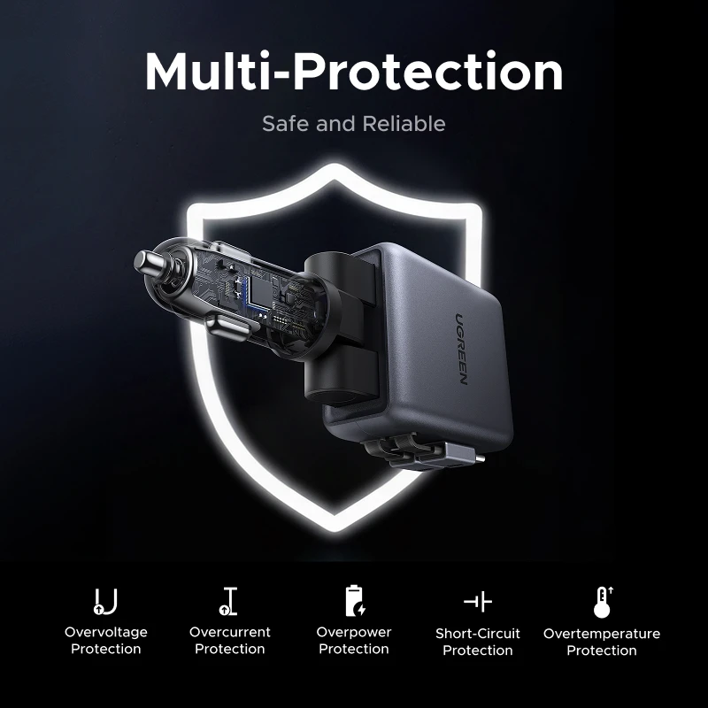 UGREEN – ładowarka samochodowa o mocy 150 W z wbudowanym, automatycznie wysuwającym się kablem, wyposażona w 3 porty USB-C i 1 port USB-A, obsługuje szybkie ładowanie PD QC4.0 dla telefonów komórkowych. — zdjęcie produktu 6