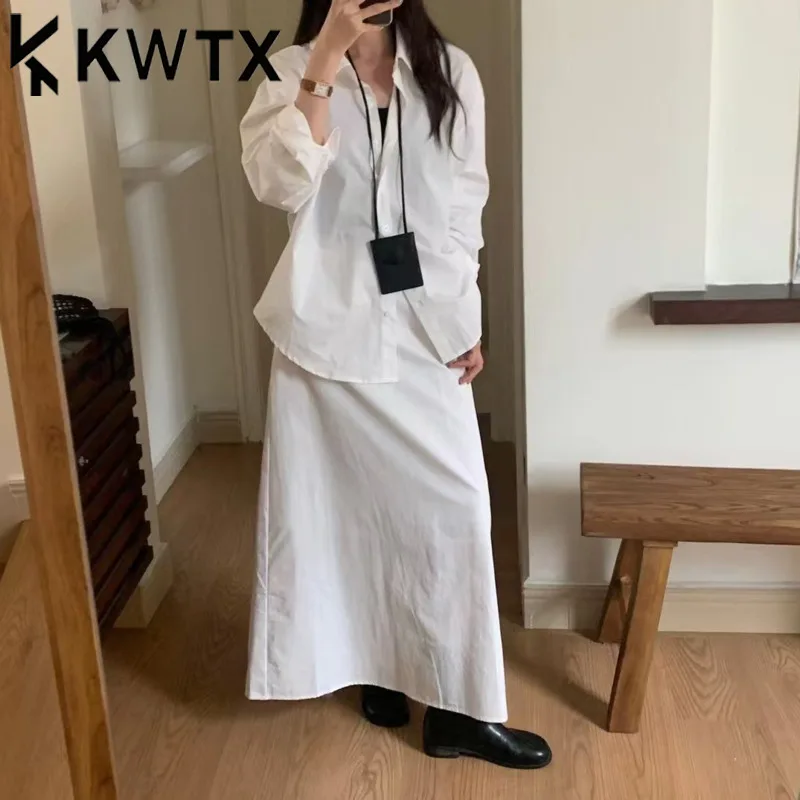 

KWTX 2025 Spring Summer Women's Casual 2 Piece Dress Set Solid Color Shirt Skirt With Chic Comfortable Elegant Luxury