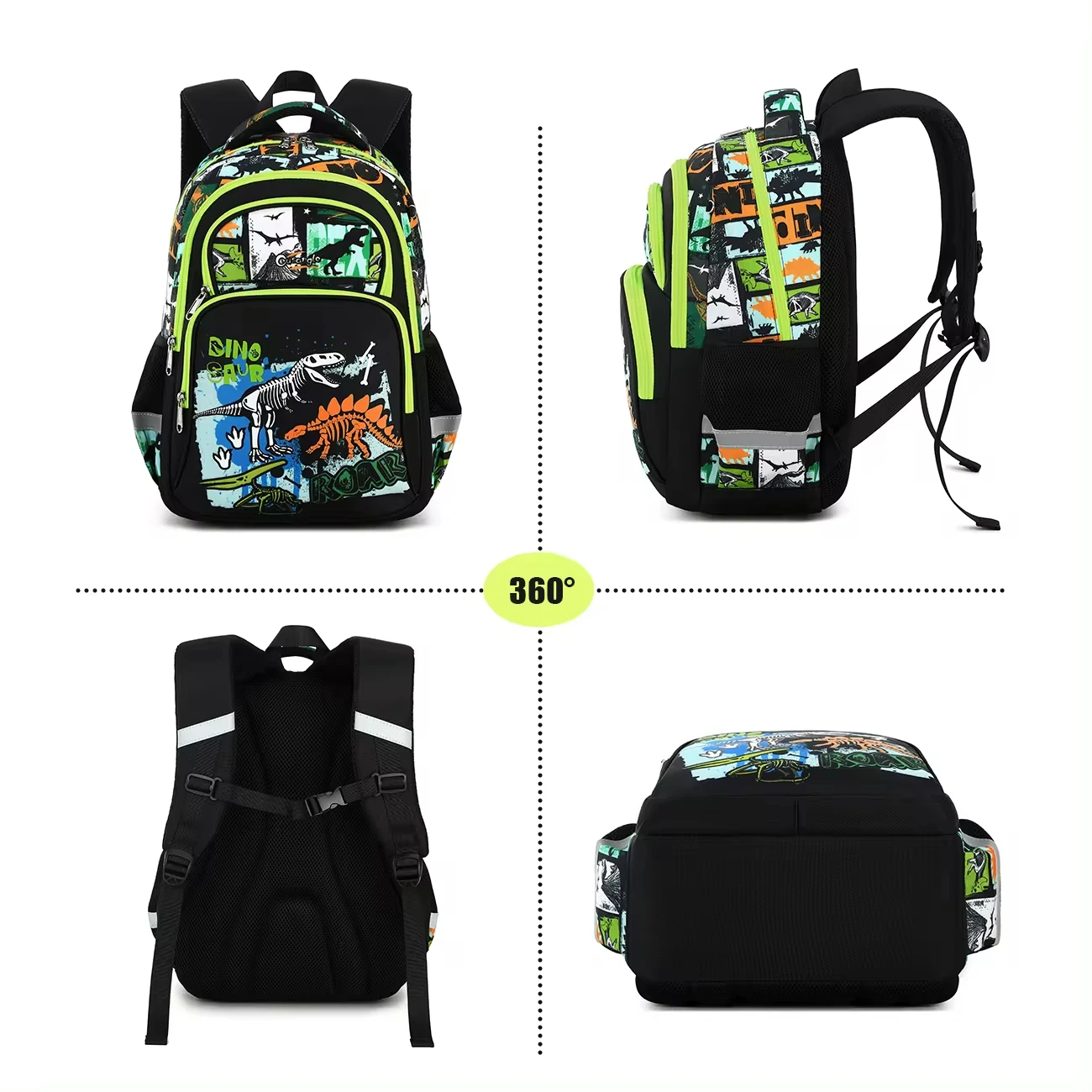 Mochila de dinossauro preto duplo para alunos primários, saco impermeável dos desenhos animados, Kids Schoolbag, venda quente de fábrica, Cusangel