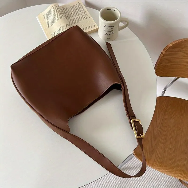 Bolso bandolera para mujer, bolso bandolera de moda sólido, bolso bandolera de piel sintética minimalista para trabajar