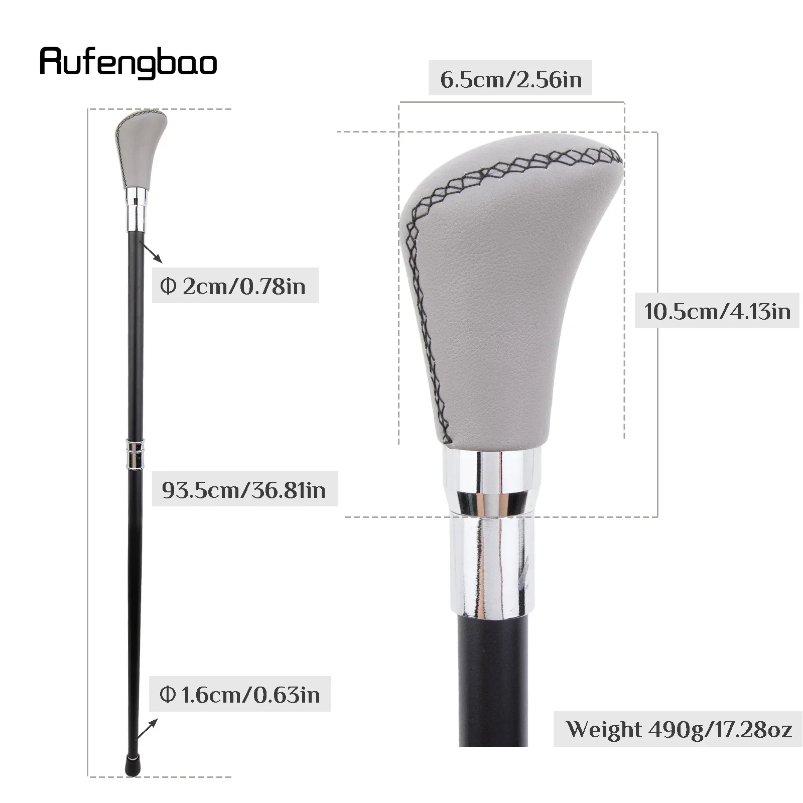 Gehstock aus grauem Leder, silberfarben, modisch, dekorativer Gehstock, Gentleman, elegant, Cosplay, Gehstock, Crosier, 94 cm