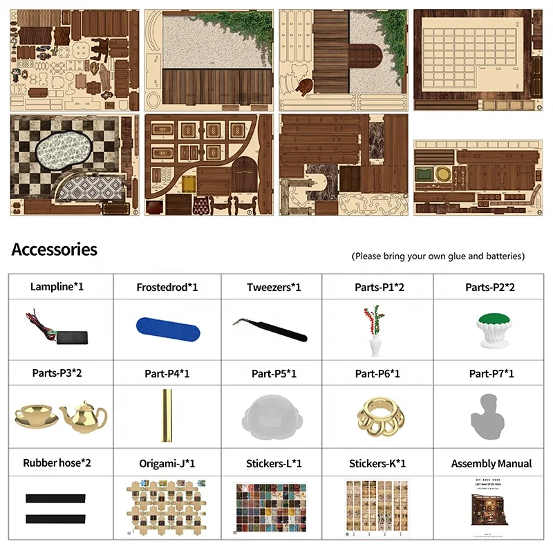 DIY木製ブックヌックインサート キッズ3D DIY木製ミニチュアドールハウス 環境に優しいDIYミニチュア木製ハウス パズルおもちゃ用