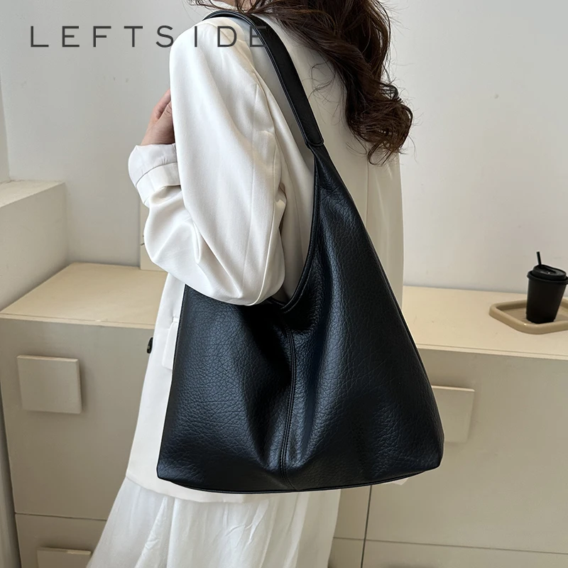 LEFTSIDE 2 PCS/SET Fashion Leather Tote Bag For Women 2023 Tend Female Simple Large High Capacity Shoulder Bag Handbags