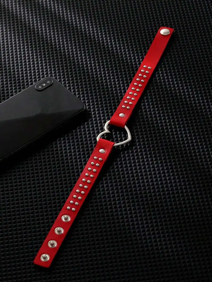 Damen-Gürtel im Punk-Stil, Halskette aus Kunstleder mit metallischem Herzanhänger und Schnalle, als Hip-Hop-Street-Accessoire für Damen. – Detail 5