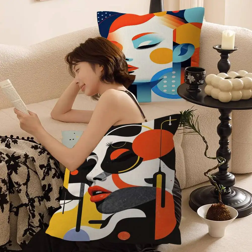 Vintage Abstract Female Portrait Personalized picture text home decorative pillows Household Gifts 45x45cm