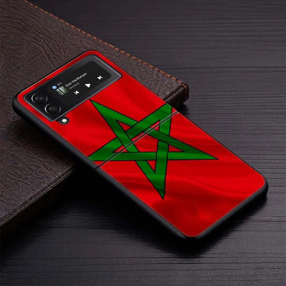 Marocco Flag Passport Zflip4 Zflip5 custodia per telefono per Samsung Z Flip3 Flip4 Flip5 5G zFlip 4 5 Cover cellulare Shell Caso Fundas