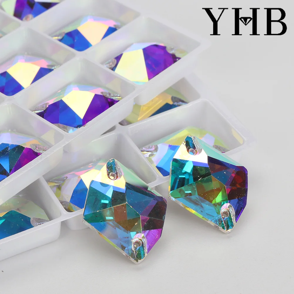 YHB-Cosmic Vidro Cristal AB Luar Costura Pedras, Flatback Costurar em Strass, Vestuário Roupas e Sacos, Qualidade Superior