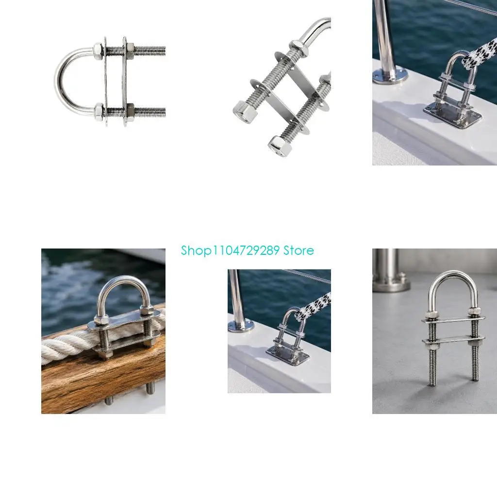 D8KE Wire Rope Connection Clip with Two Plates, Threaded Stainless Steel U-Bolt, and Washers for Boat Rigging Tasks