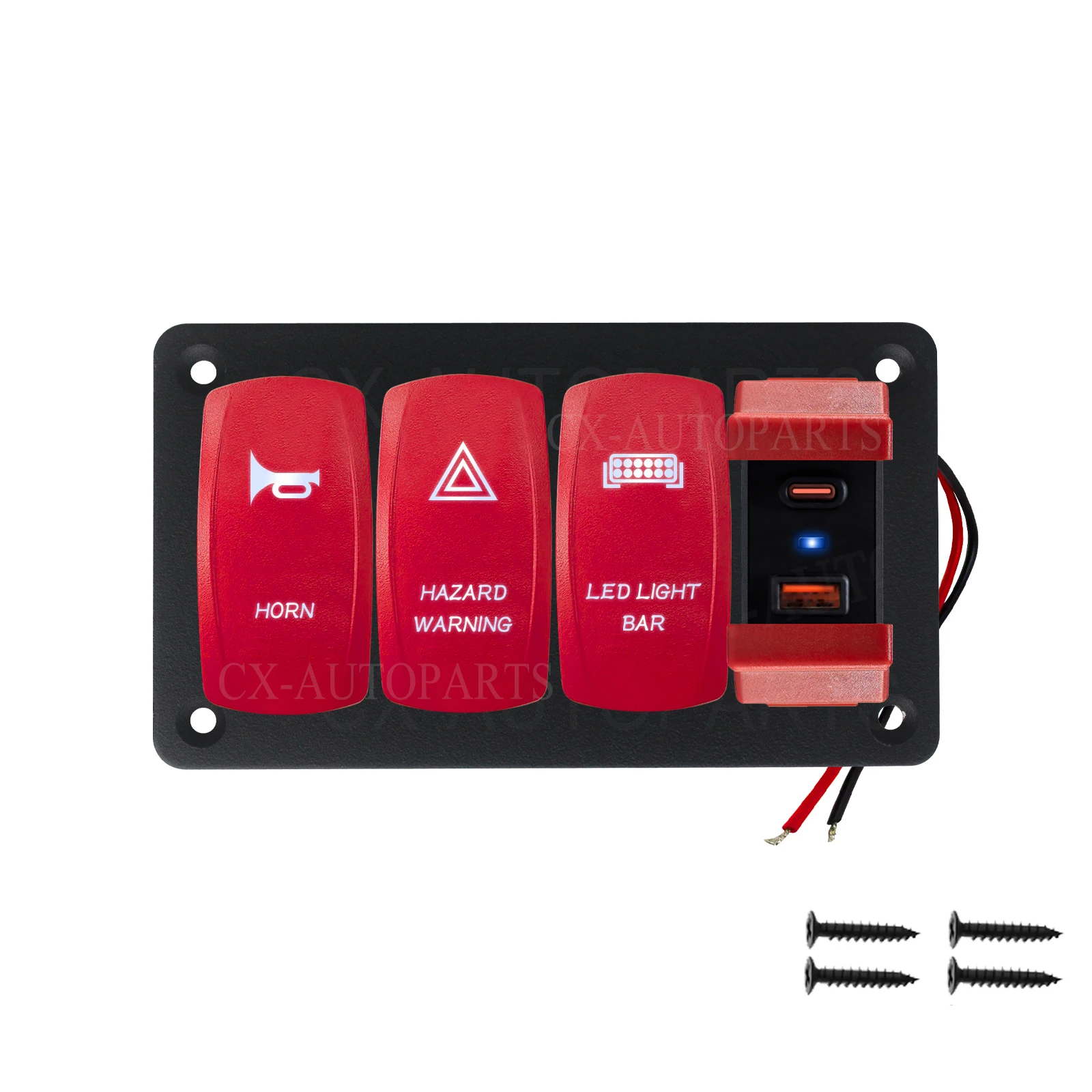 

Панель переключателей 12В с кнопками SPST ON/OFF, светодиодной панелью, USB-зарядкой Type-C для грузовиков, RZR, Jeep, RV, лодок