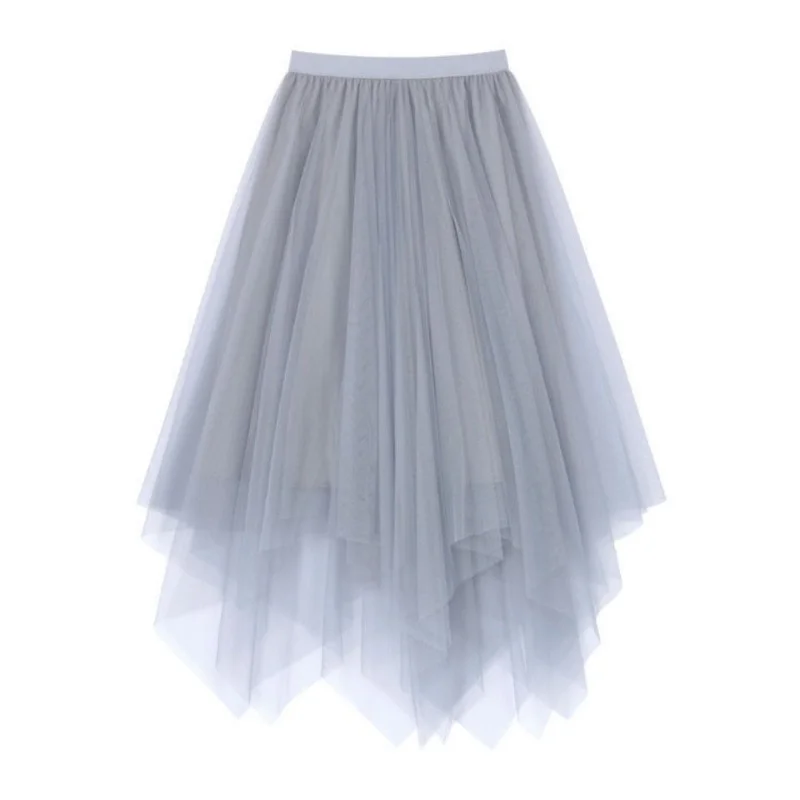 New Irregular Solid Color Gauze Pleated Skirt Women High Classic Korean Casual Fairy Summer All-match Lady A-word Skirt 2023