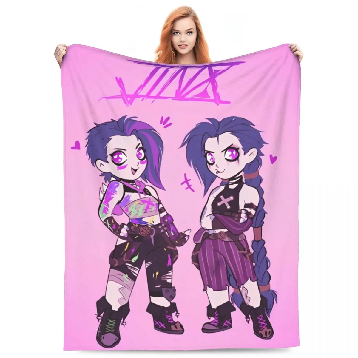 Cute Cartoon Jinx Arcane Kawaii Jinx Baobao Coral Fleece Plush Throw Blanket  Blanket for Home Travel Super Soft Bedroom Quilt