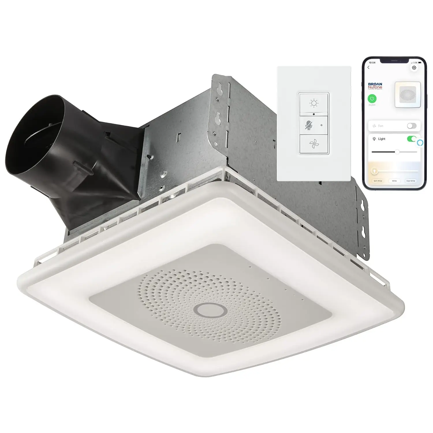 Voice Controlled Smart Exhaust Fan with Dimmable LED Light and Bluetooth Speakers, 110 CFM,