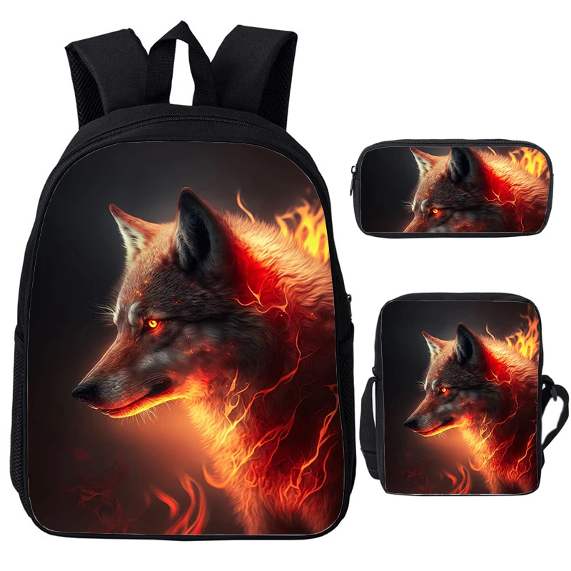 Cosmic Wolf Mochilas Crianças Mochila 3 pçs Conjunto Crianças Bookbags Adolescente Bolsa para Laptop Meninos Meninas Saco de Escola Saco de Almoço Estojo de Lápis