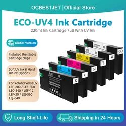 For Roland ECO-UV4 Compatible Ink Cartridge With One Time Chip For Roland LEF-20 LEF-10 LEF-12 LEF-200 LEF-300 6Colors 220ML