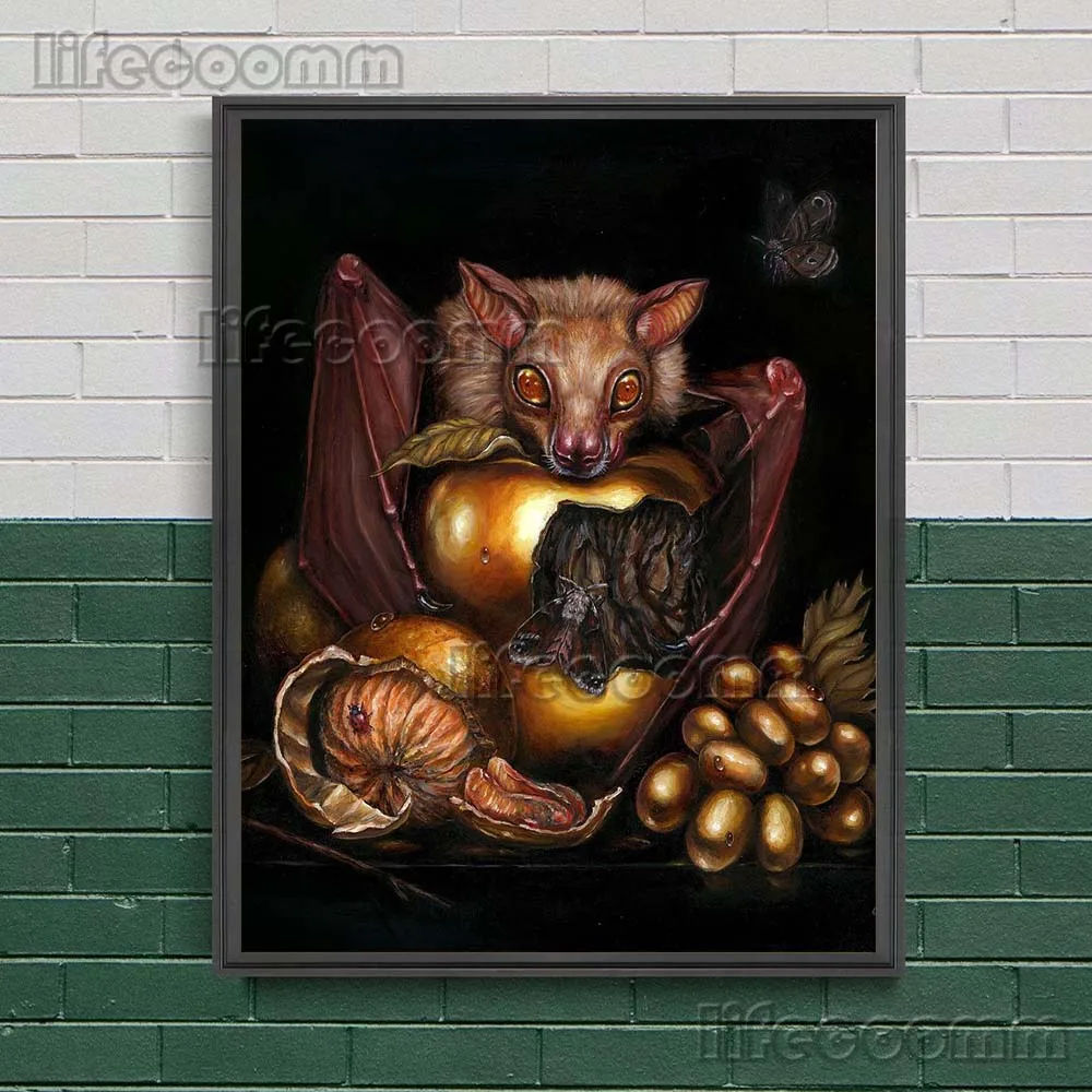 Gluttonous Bat And Golden Fruit Vintage Wall Art Canvas Print Magic Owl And Eagle Witchcraft Animal Art Poster Print Home Decor