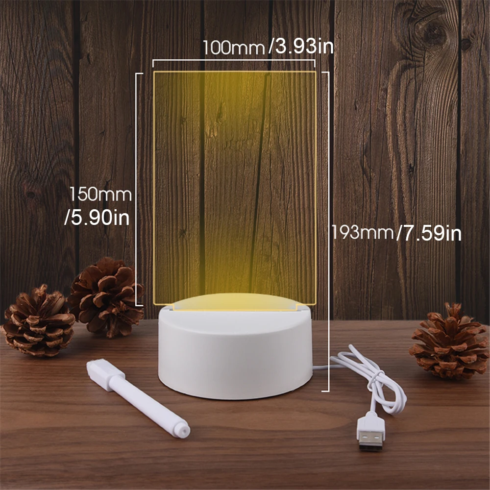 USB Powered LED Night Light Bedside Lamp Creative 3D Acrylic Message Board for Bedroom Decor Gift with Erasable Pen