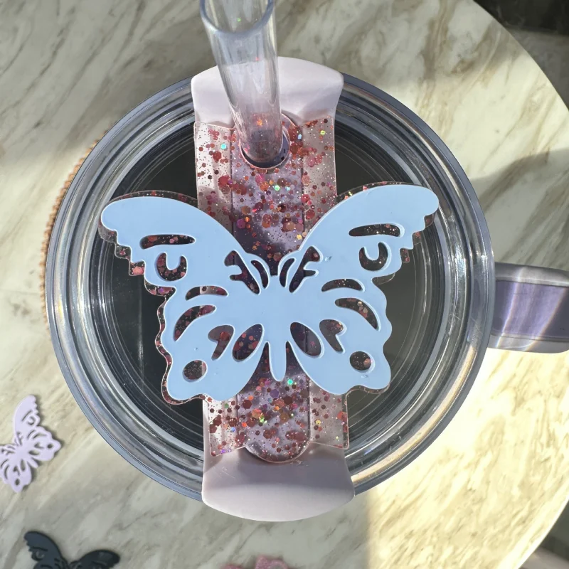 30/40 oz Tumbler tags For Stanley Glitter Bottom Butterfly Popsicle Cup Straw Label Gifts for Colleagues