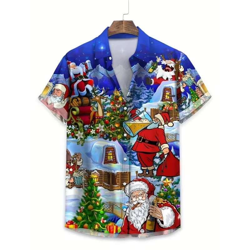 Christmas Print Children Clothes Boy's Shirt Short Sleeve Kids Summer Clothes Lapel Button-Down Hawaiian Shirt Casual Girl Tops