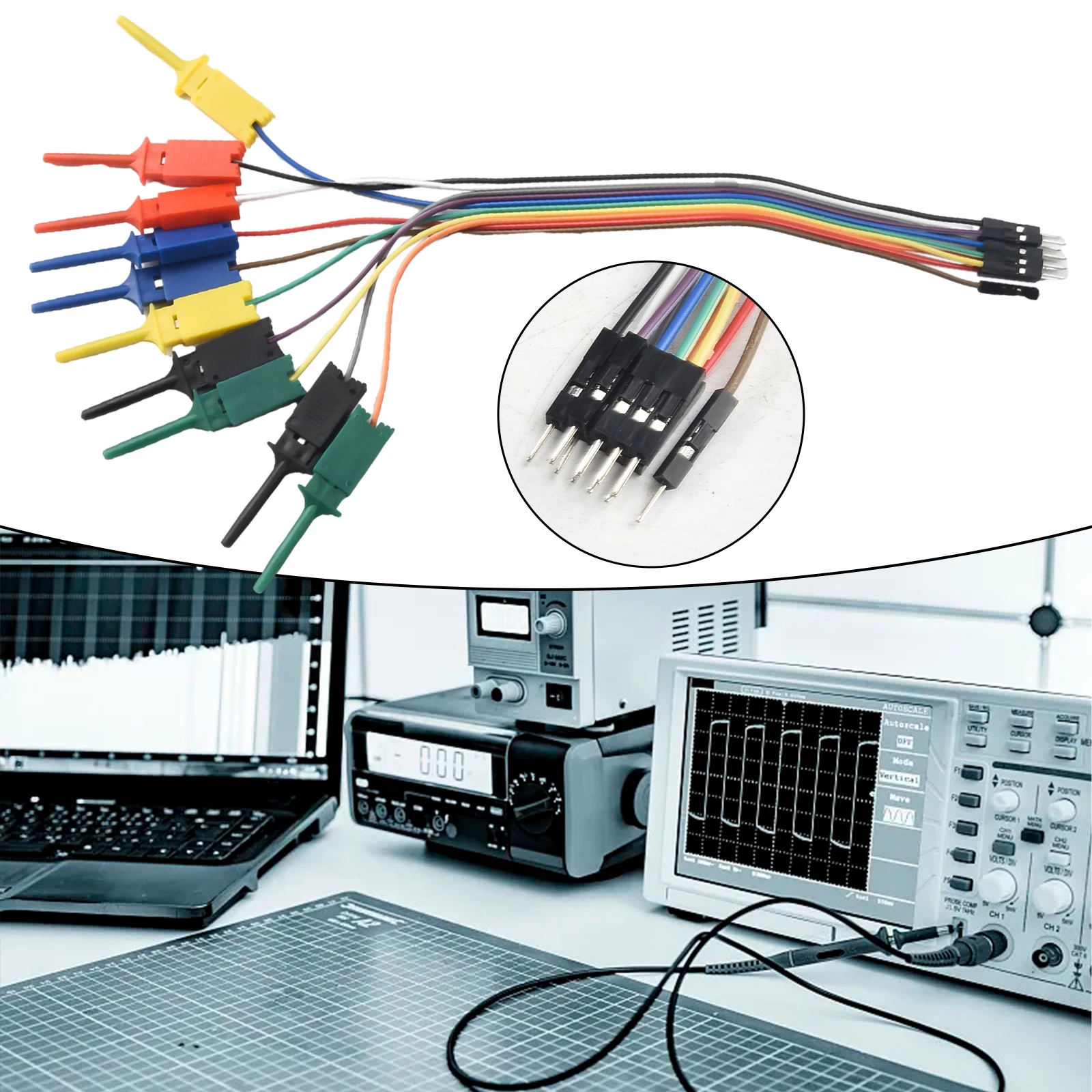 20cm Test Hook Clip 10 Pin Male/Female Head Logic Analyzer Cable Test Lead Hook Cable Clamp 5Color Probe Testing Accessories