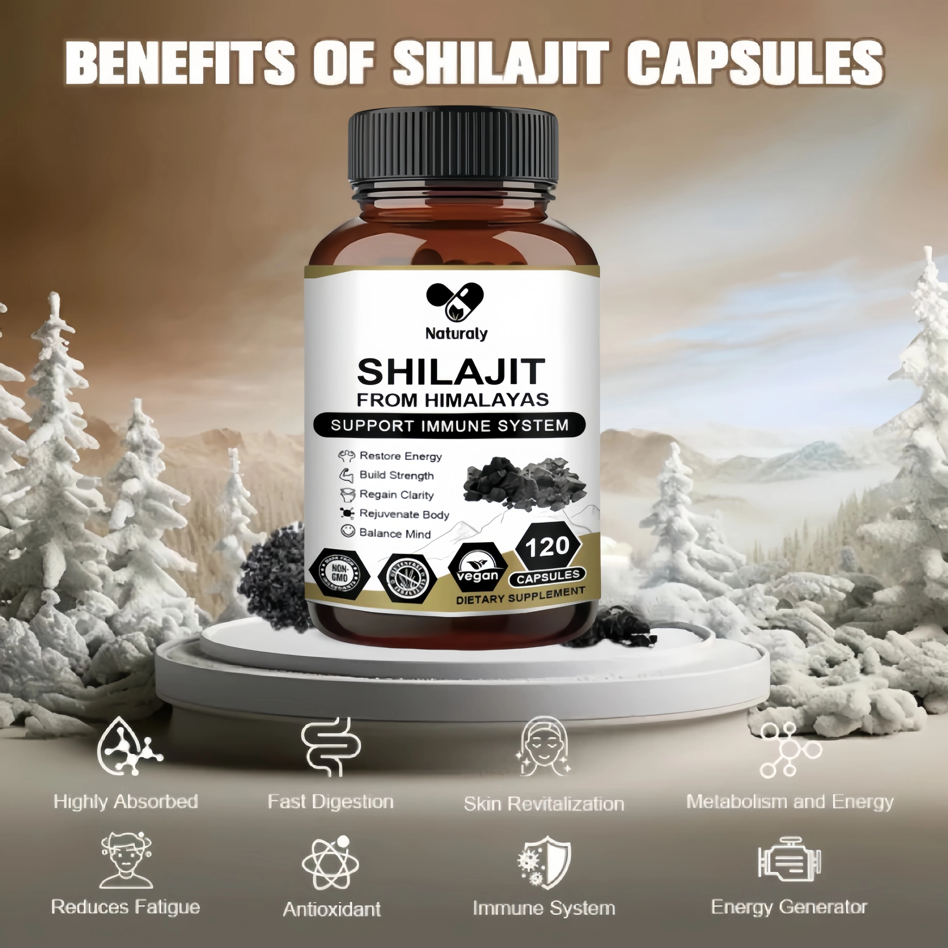 Original Shilajit Capsule High in Trace Minerals & Fulvic Acid for Energy, Muscle Strength & Immunity, Endurance for Men & Women