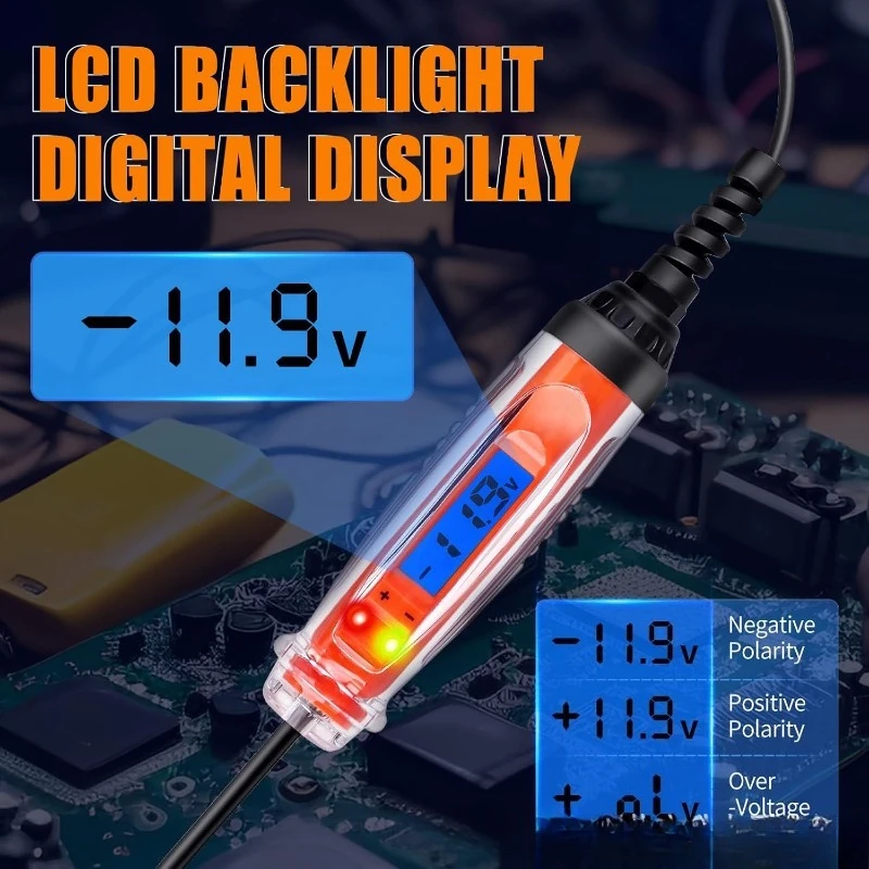1‑75V Digital LCD Car Test Pen Sound Light Alarm Automotive Circuit Tester For Auto Electrical Maintenance