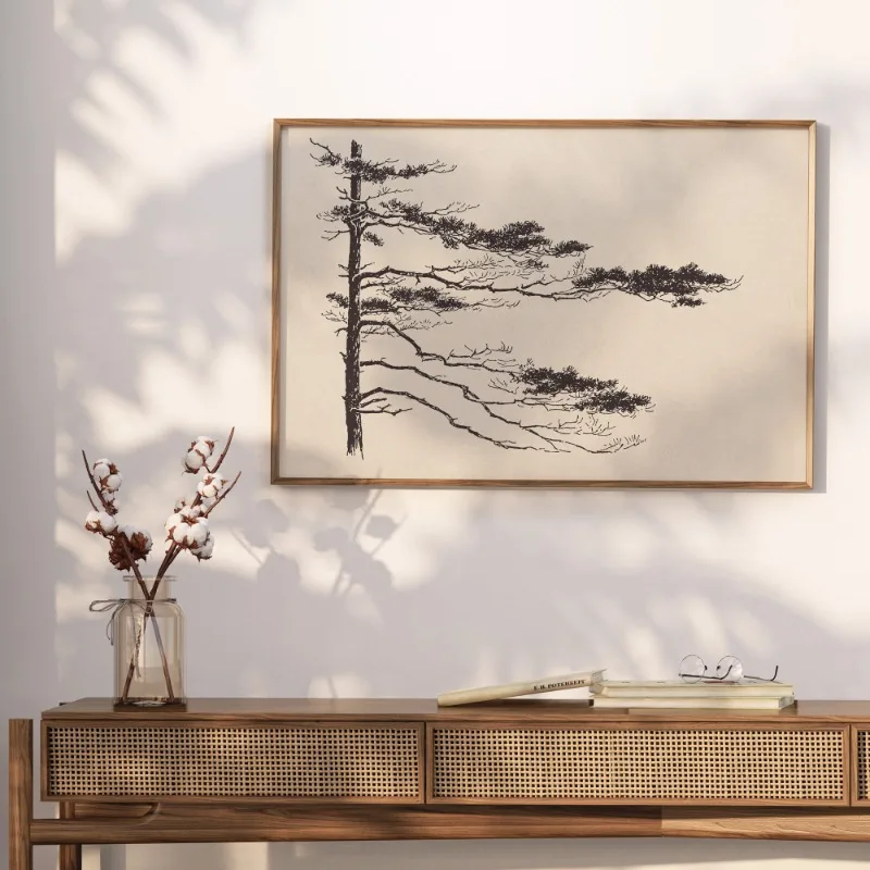 Pine Tree Branch Vintage Tree Drawing Posters and Prints Canvas Painting Wall Art Picture for Living Room Home Decoration